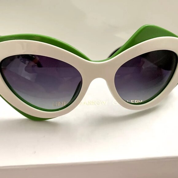 LINDA FARROW PRABAL GURUNG Cat Eye Pop Art White Green Geometric PG17 Sunglasses - Picture 4 of 12